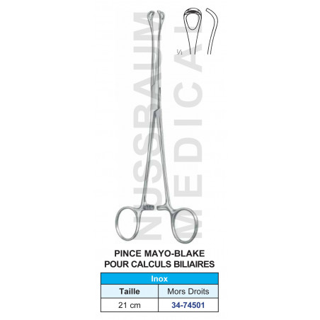 Pince Mayo-Blake droite pour les calculs biliaires distribuée par Nussbaum Médical