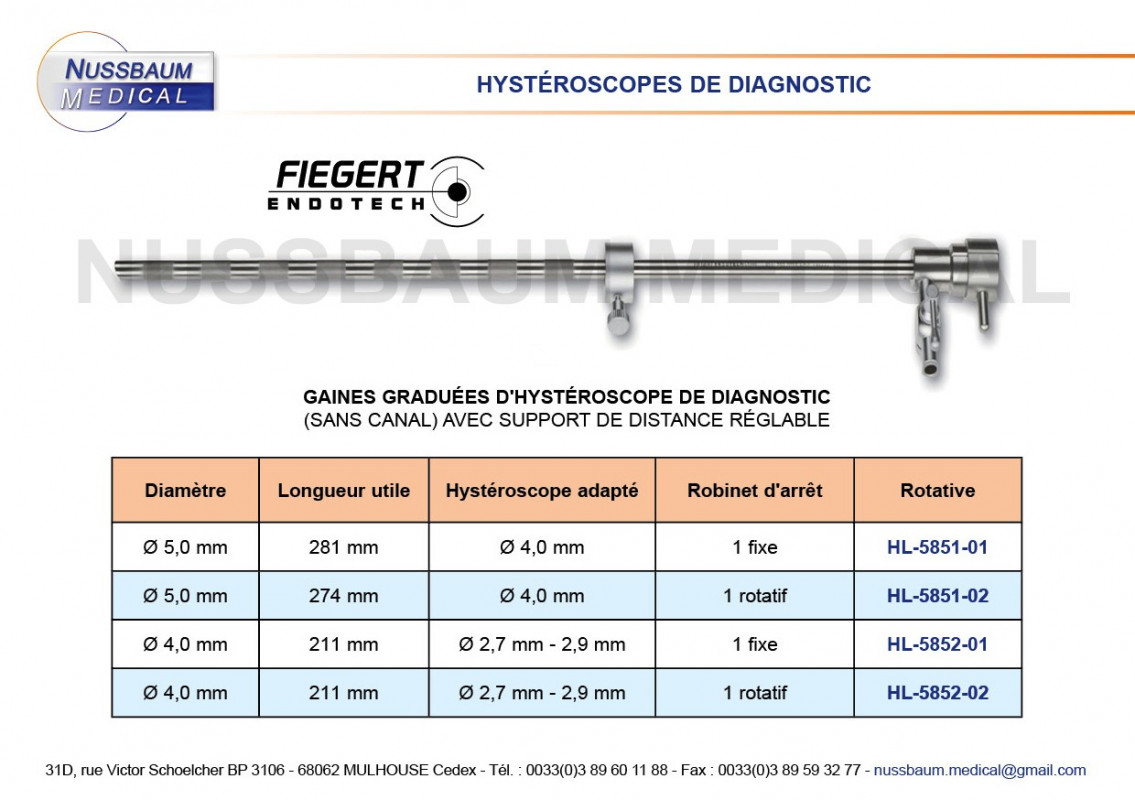 Gaine Graduée pour Hystéroscope de diagnostic