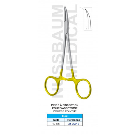 Pince à dissection pour vasectomie courbe pointue de 12cm inox distribuée par Nussbaum Médical