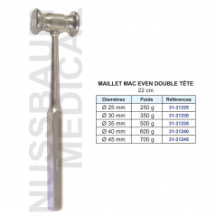 Maillet Mac Even double tête 22 cm distribué par Nussbaum Médical
