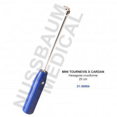 Mini Tournevis à cardan 20 cm sur manche acétal hexagone cruciforme distribué par Nussbaum Médical, réf. 31-36004