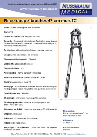 Pince coupe-broches 47 cm mors TC