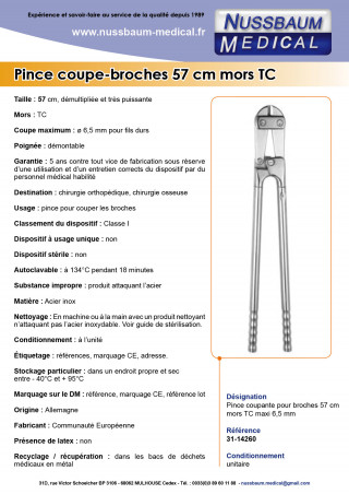 Pince coupe-broches 57 cm mors TC démontable