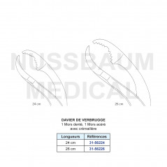 Davier de Verbrugge avec 1 mors denté et 1 mors acéré distribué par Nussbaum Médical