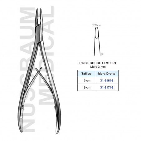 Pince gouge Lempert 16 cm - mors droits 3 mm