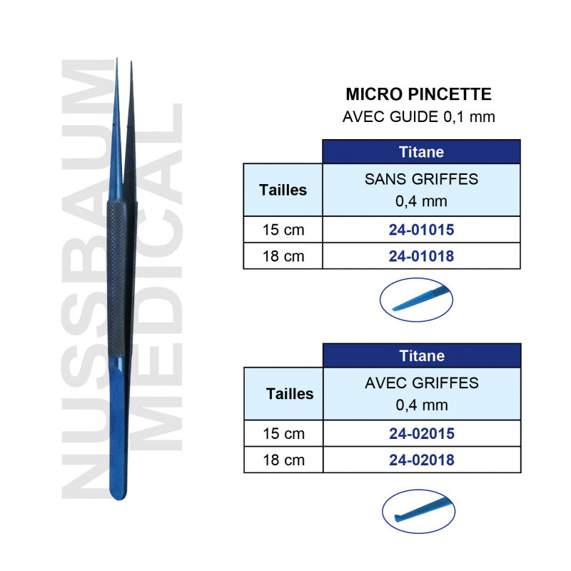 Micro Pincette Titane Avec Guide 0,1 mm