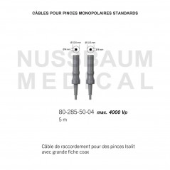 Câbles monopolaires pour pinces Isolit distribués par Nussbaum Médical