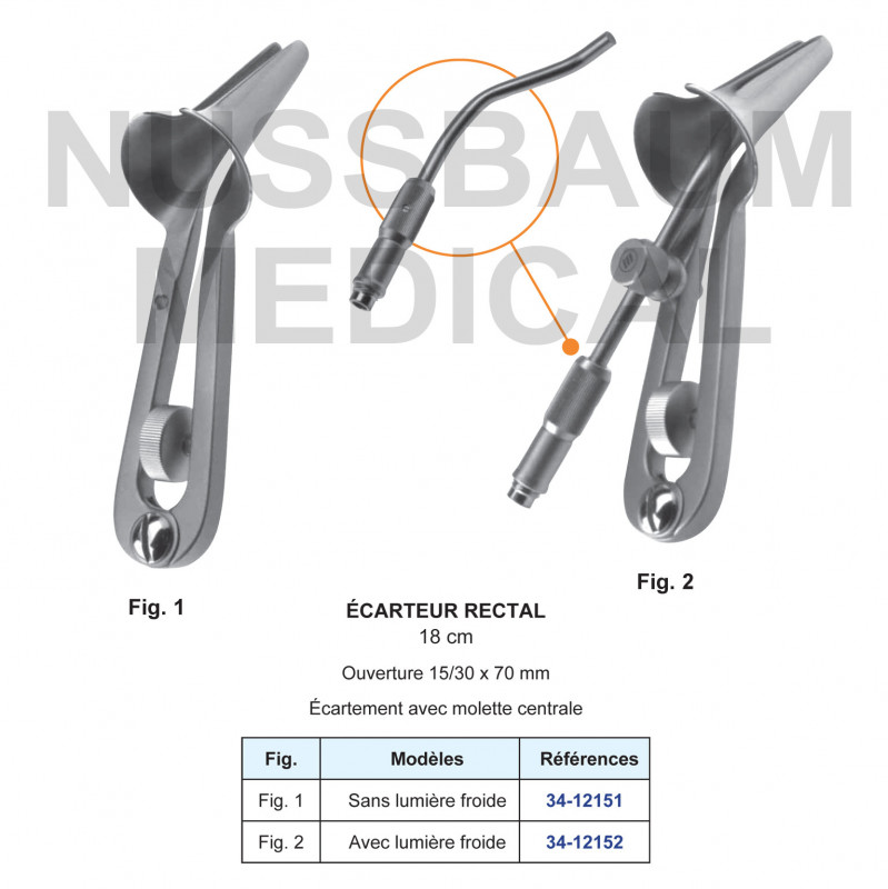 Ecarteur rectal avec ou sans lumière froide