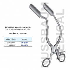 Ecarteur vaginal latéral à crémaillère courte inox