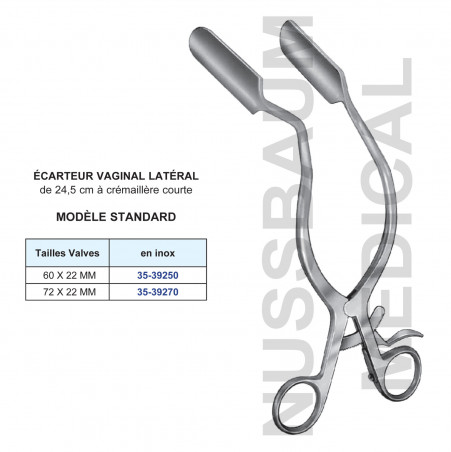 Ecarteur vaginal latéral à crémaillère courte inox