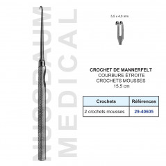 Crochet de Mannerfelt 15,5 cm courbure étroite 2 crochets mousses distribué par Nussbaum Médical