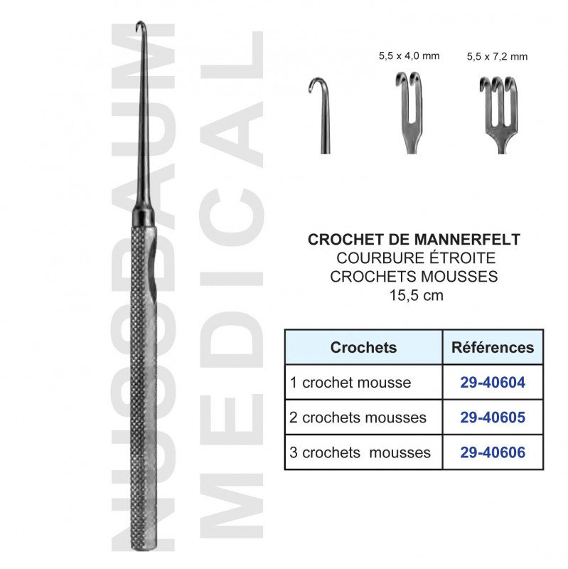 Crochet de Mannerfelt 15,5 cm courbure étroite crochet mousse