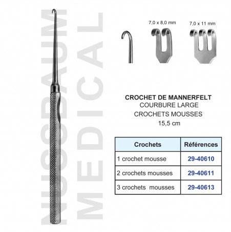 Crochet de Mannerfelt 15,5 cm courbure large 1 crochet mousse