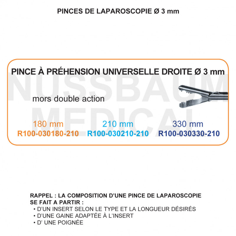 Inserts ø 3 mm pince à préhension universelle droite mors double action