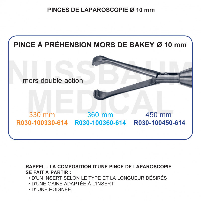 Inserts ø 10 mm pince à préhension DeBakey mors double action