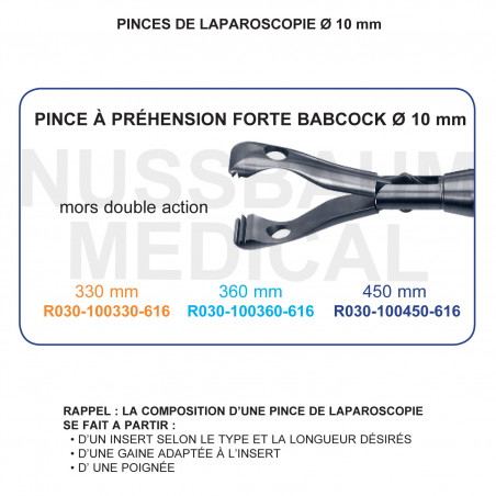 Inserts ø 10 mm pince à préhension forte Mors Babcock double action distribués par Nussbaum Médical