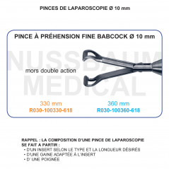 Inserts ø 10 mm pince à préhension fine Mors Babcock double action distribués par Nussbaum Médical