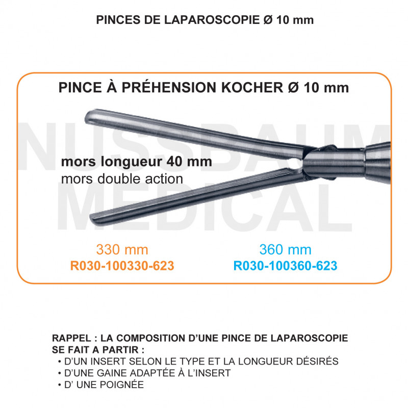 Inserts ø 10 mm pince à préhension Kocher mors 40 mm double action