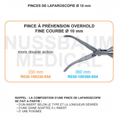 Inserts ø 10 mm pince à préhension fine courbe Overhold mors double action distribués par Nussbaum Médical