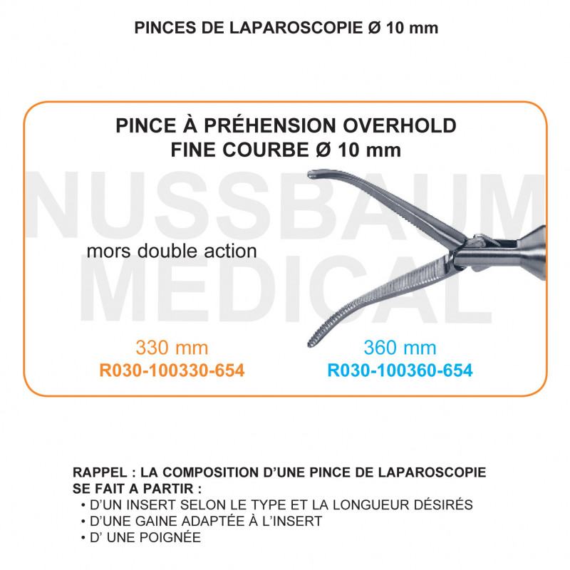 Inserts ø 10 mm pince à préhension fine courbe Overhold mors double action