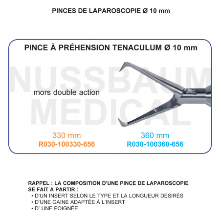 Inserts ø 10 mm pince à préhension Tenaculum mors double action distribués par Nussbaum Médical