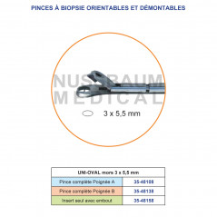 Uni-Oval pince à biopsie orientable et démontable mors 3 x 5,5 mm distribuée par Nussbaum Médical