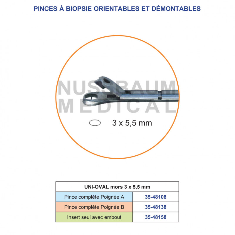 Uni-Oval pince à biopsie orientable et démontable Uni-Oval pince à biopsie orientable et démontable