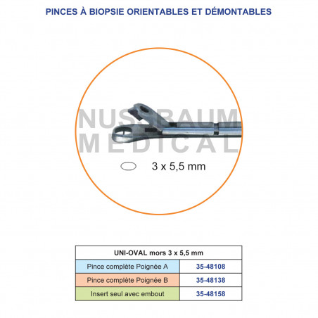 Uni-Oval pince à biopsie orientable et démontable mors 3 x 5,5 mm distribuée par Nussbaum Médical