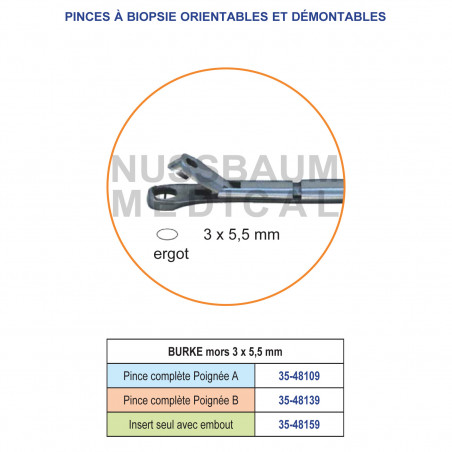 Burke pince à biopsie orientable et démontable mors 3 x 5,5 mm distribué par Nussbaum Médical
