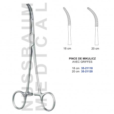 Pince de Mikulicz de 18 et 20 cm avec Griffes distribuée par Nussbaum Médical