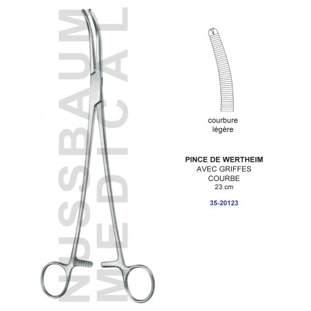 Pince de Wertheim courbe de 23 cm avec Griffes distribuée par Nussbaum Médical