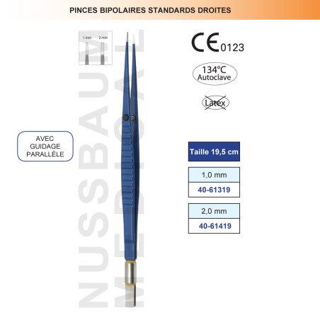 Pince bipolaire Premium droite 19 cm distribuée par Nussbaum Médical