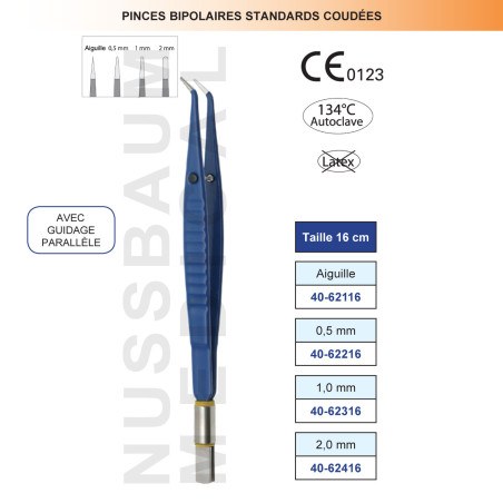 Pince bipolaire Premium coudée 16 cm distribuée par Nussbaum Médical