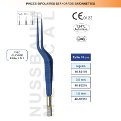 Pince bipolaire baïonnette Premium droite 16 cm distribuée par Nussbaum Médical