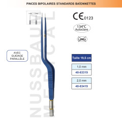 Pince bipolaire baïonnette Premium droite 19 cm distribuée par Nussbaum Médical