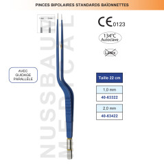 Pince bipolaire baïonnette Premium droite 22 cm distribuée par Nussbaum Médical