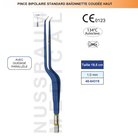 Pince bipolaire baïonnette Premium coudée vers le haut 19,5 cm distribuée par Nussbaum Médical
