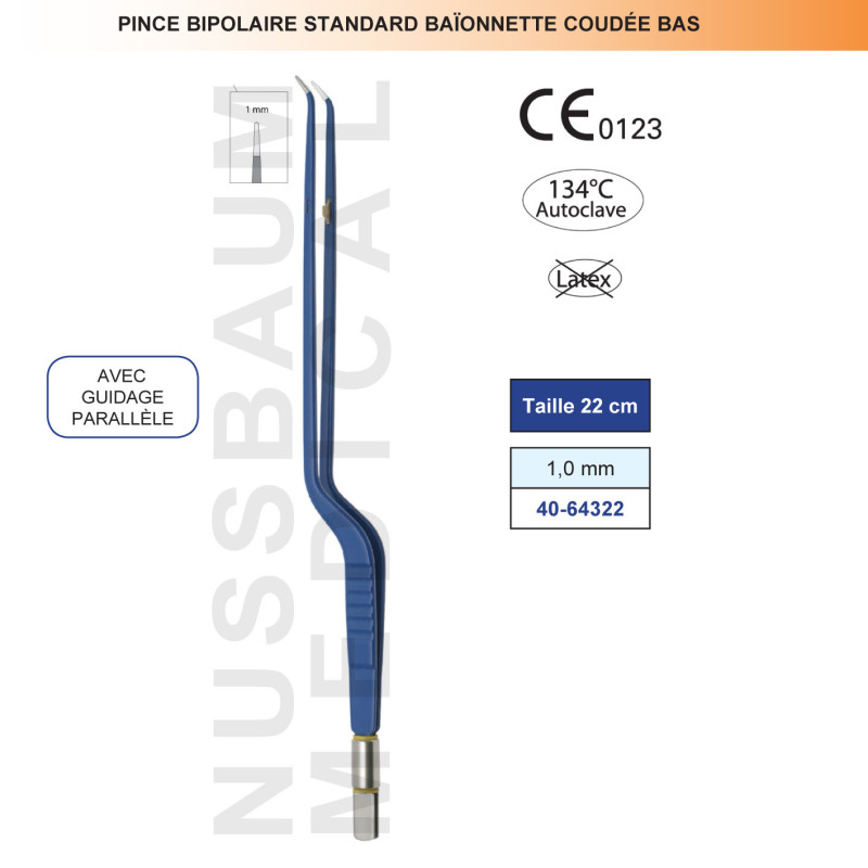 Pince bipolaire baïonnette Premium coudée BAS 22 cm
