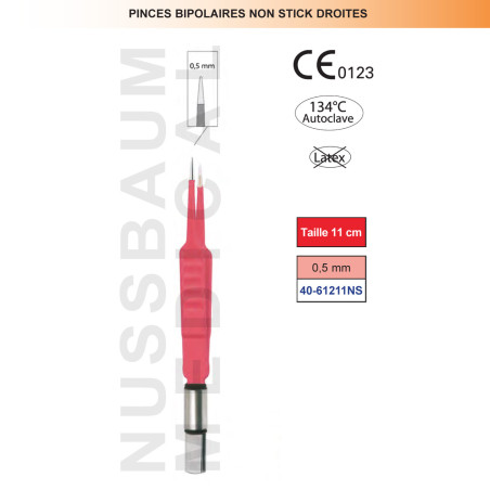 Pince bipolaire Non-Stick droite petite de 11 cm distribuée par Nussbaum Médical