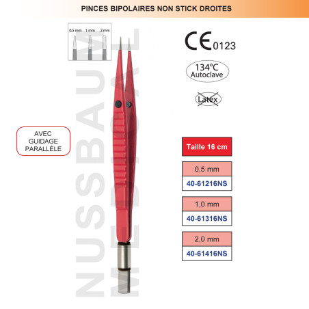 Pince bipolaire Non-Stick droite de 16 cm distribuée par Nussbaum Médical